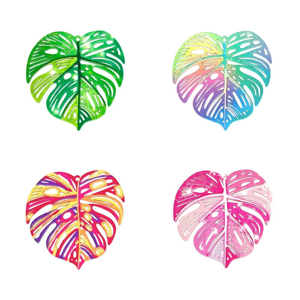 6664 24pcs Multicolor Leaf Filigree Charms Monstera Tropical Leaf Ginkgo